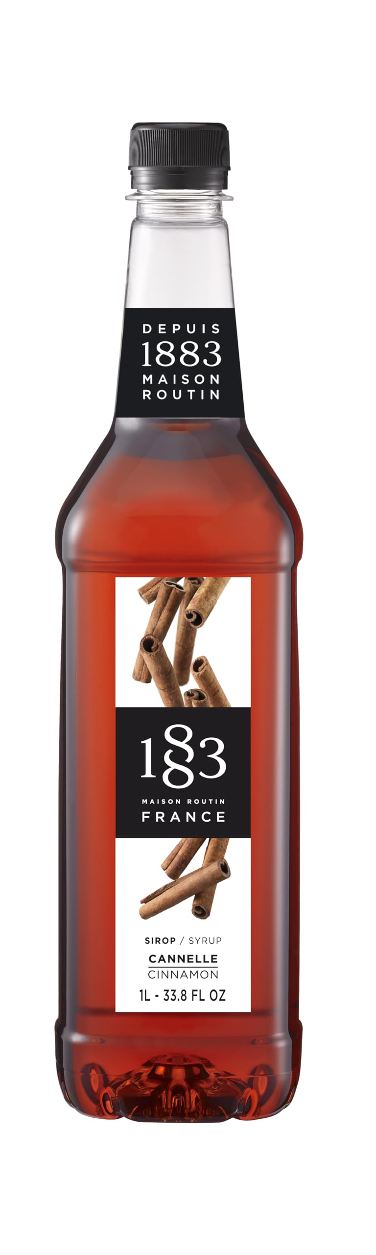 1883 MAISON ROUTIN bottle front view showing cinnamon syrup label and professional quality