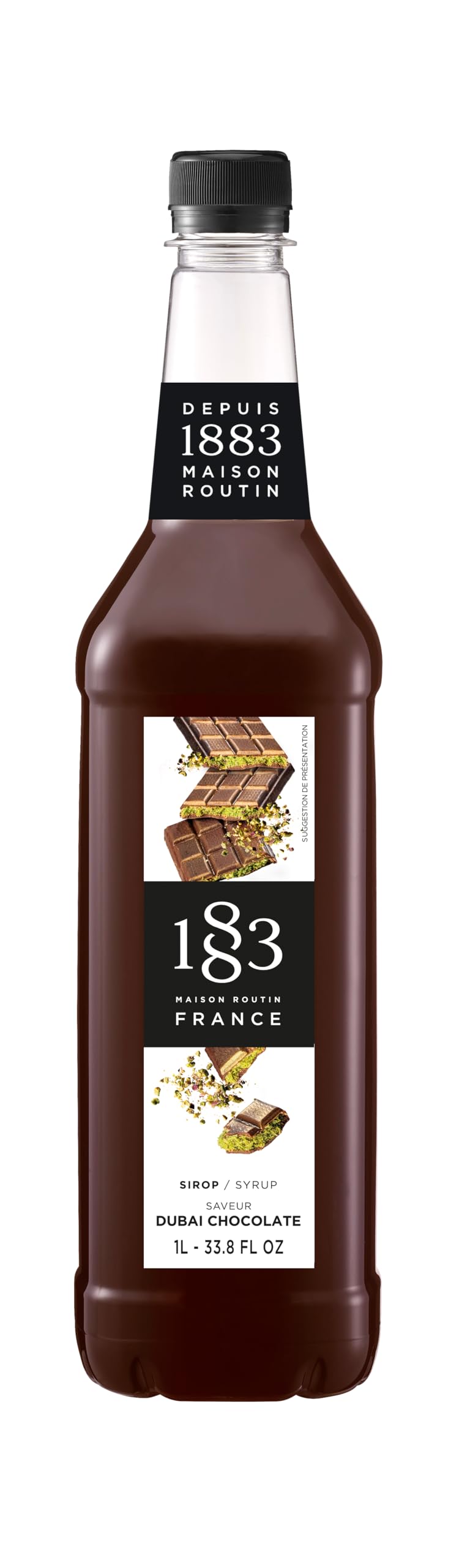 1883 MAISON ROUTIN bottle front view showing chocolate syrup and premium origin