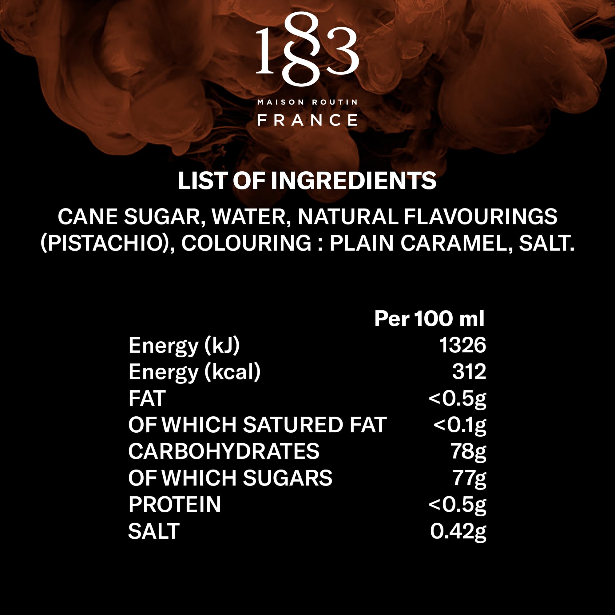 1883 MAISON ROUTIN syrup pouring into a cup showing smooth mixability benefit