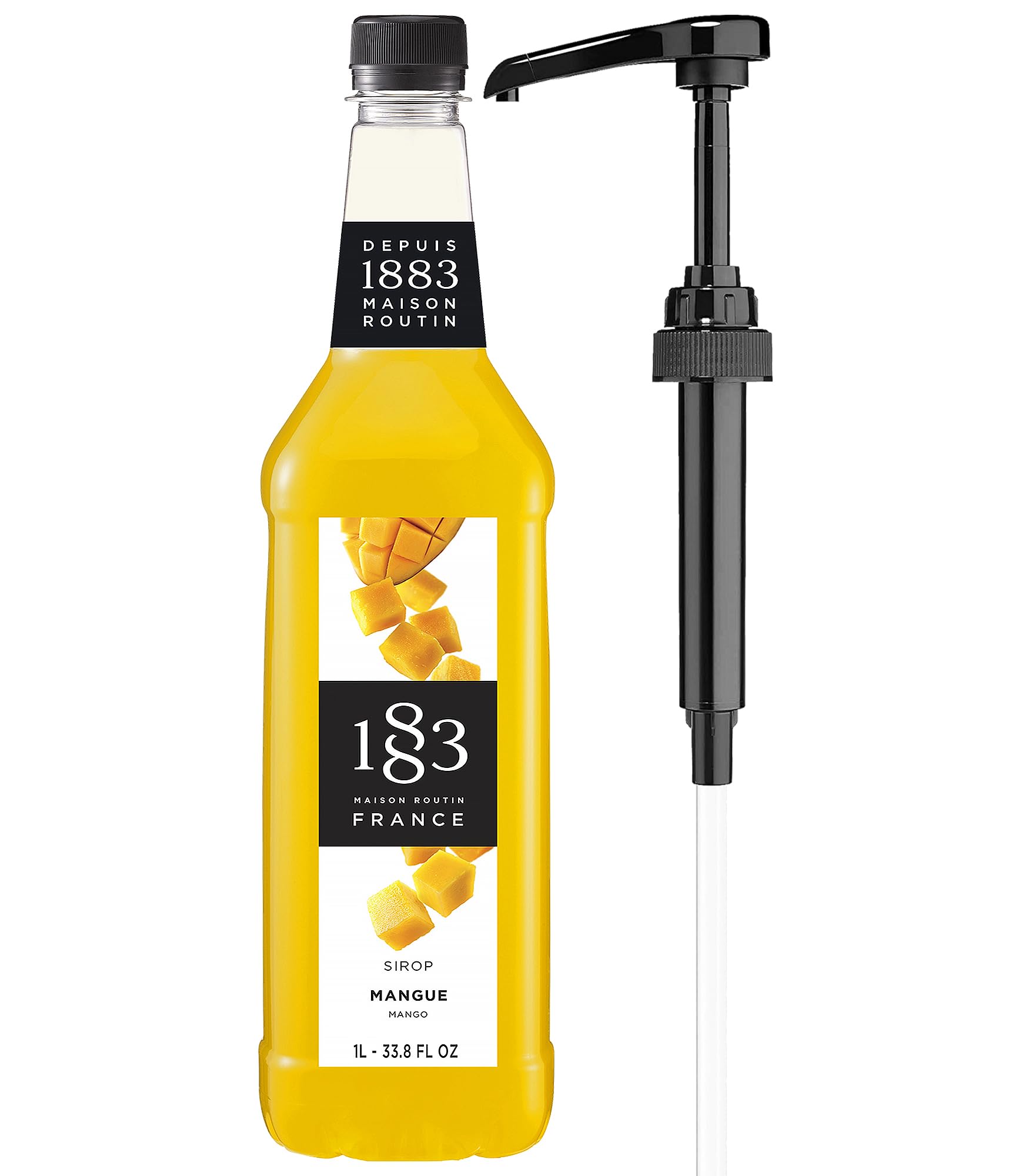 1883 MAISON ROUTIN front bottle view showing mango flavor and premium packaging benefit