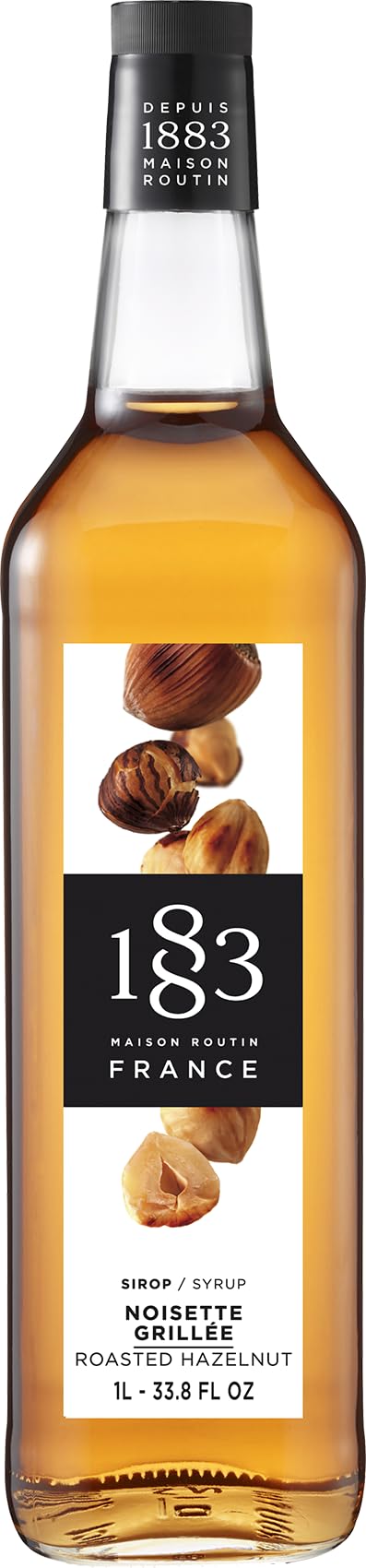 1883 MAISON ROUTIN roasted hazelnut syrup bottle front view for consistent café flavor