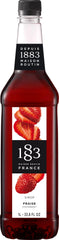 1883 MAISON ROUTIN front bottle view showing strawberry syrup and clear label benefit convenience