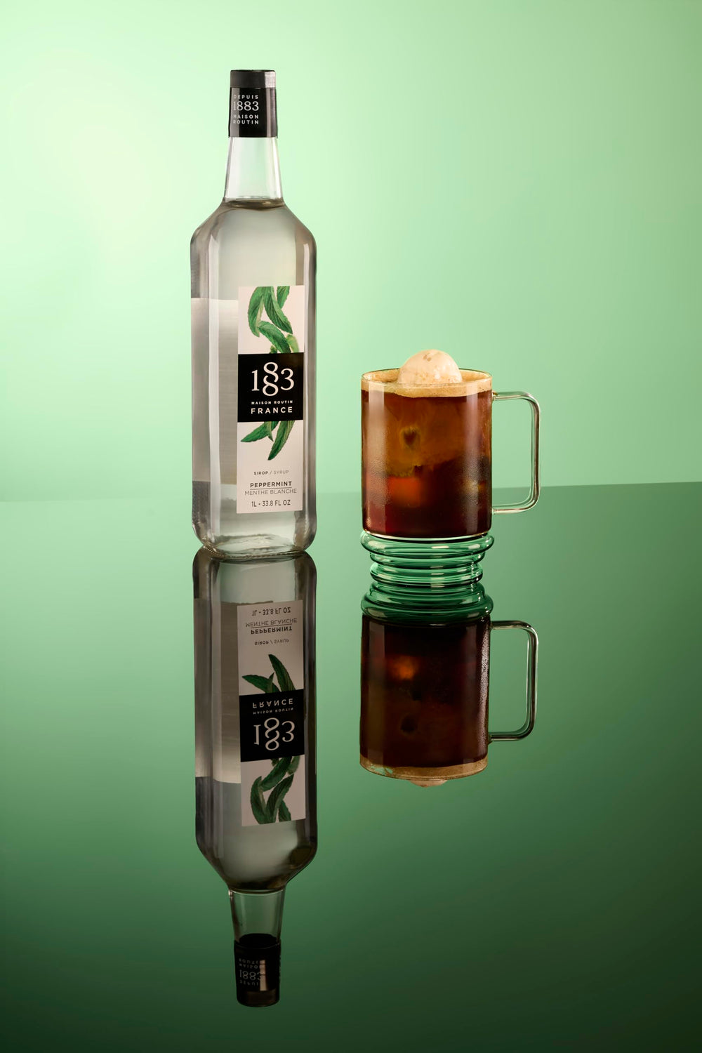 1883 peppermint syrup in latte illustrating mint lift and improved beverage flavor