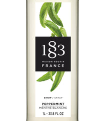 1883 peppermint syrup label closeup highlighting brand and flavor for accurate selection