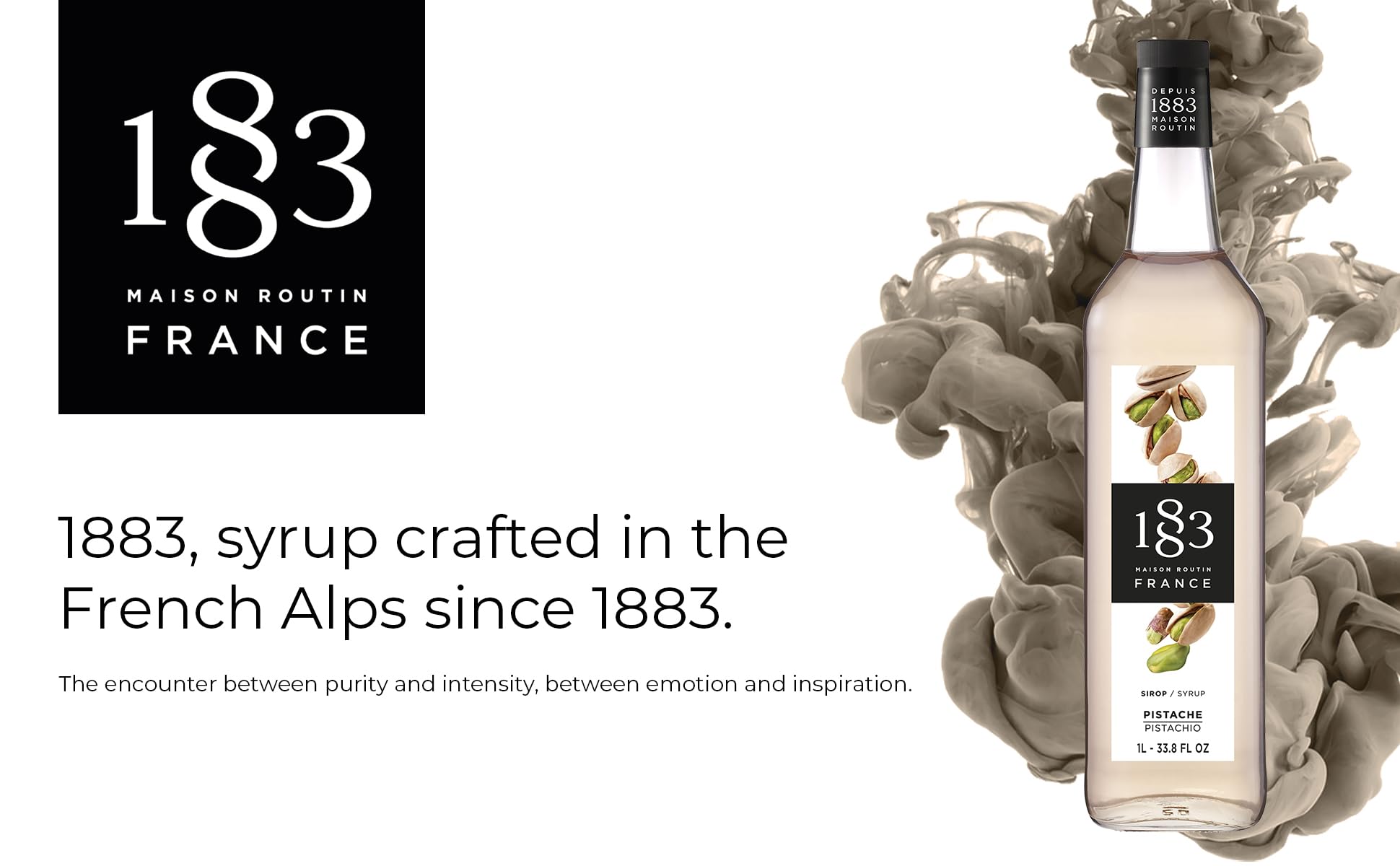 1883 Maison Routin syrup pouring into coffee to add nutty flavor and smoothness
