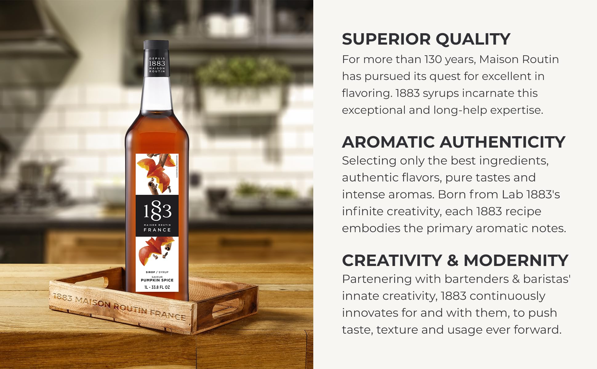 1883 MAISON ROUTIN pumpkin spice syrup in cocktail with garnish showing cocktail pairing benefit
