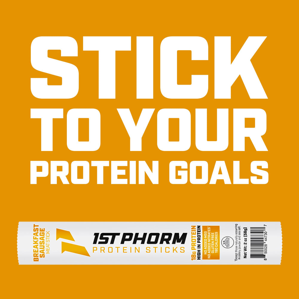 1st Phorm sausage stick in hand for scale showing portable high-protein snack