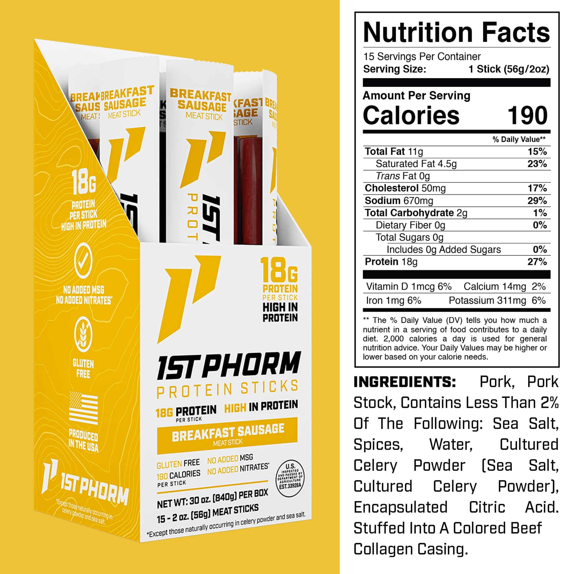 1st Phorm close-up of sausage stick texture highlighting meat quality and seasoning