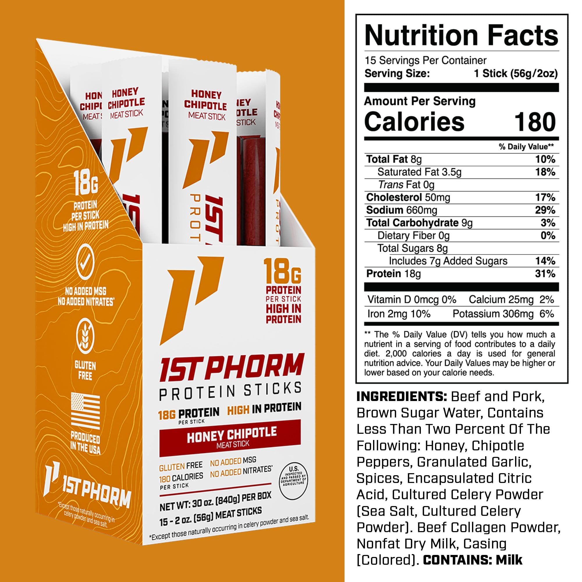 1st Phorm close-up texture of Honey Chipotle stick highlighting savory bite
