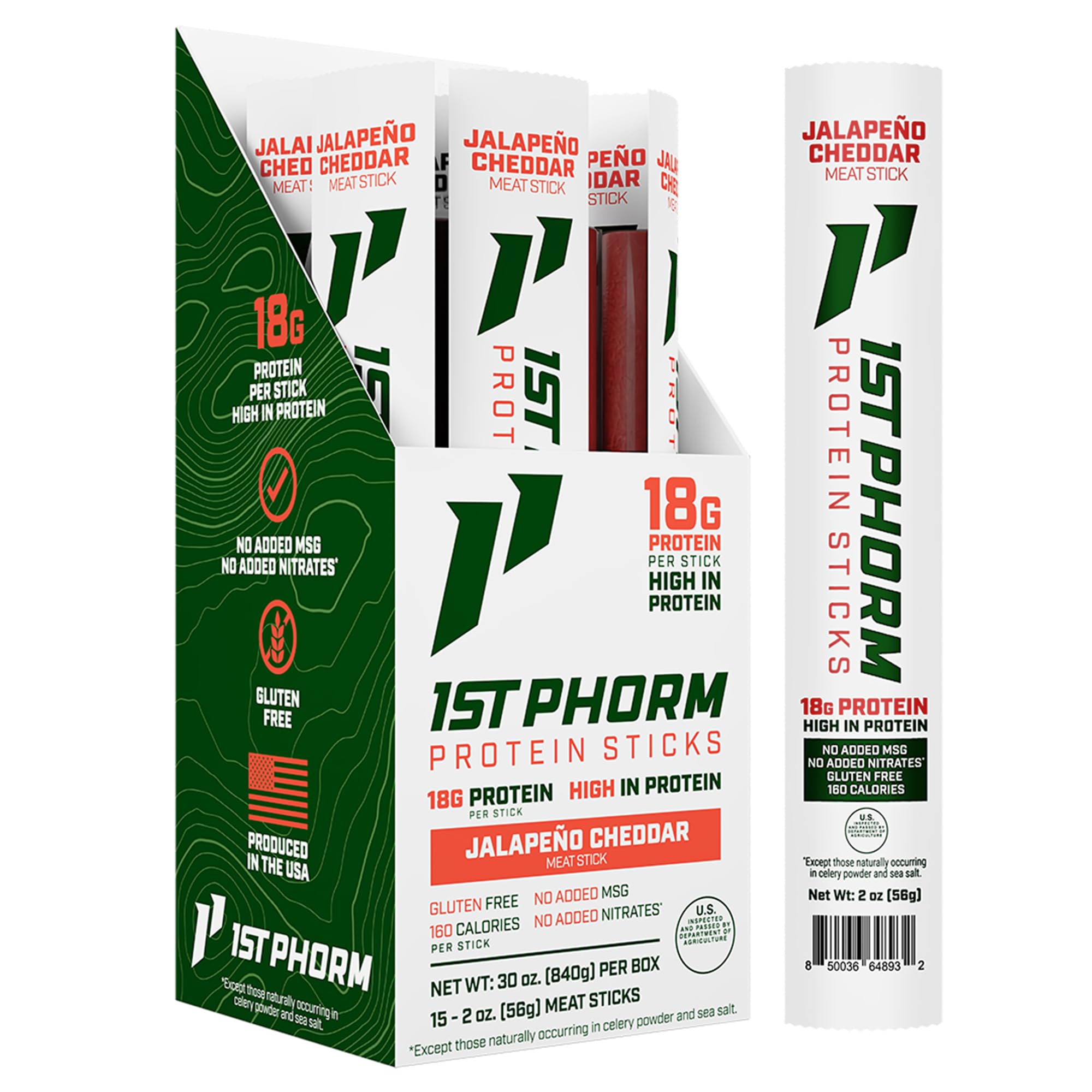 1st Phorm front packaging showing product and bold jalapeno cheddar flavor benefit