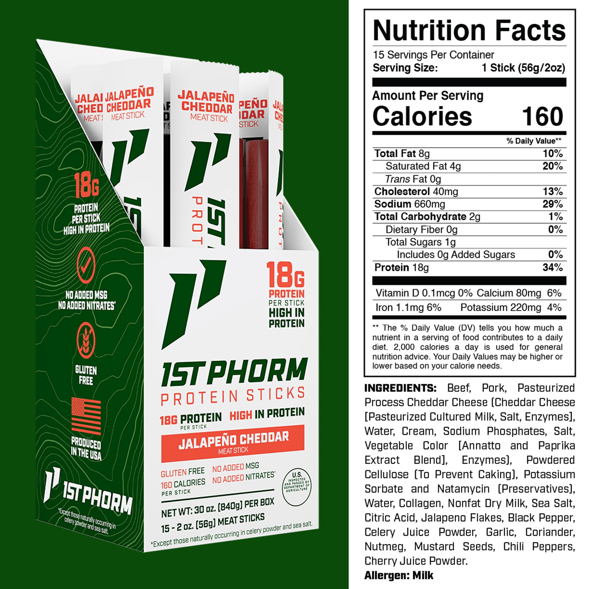 1st Phorm close-up texture of meat stick highlighting hearty, real-meat bite benefit