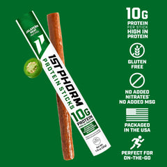 1st Phorm close-up texture of meat stick highlighting real beef flavor