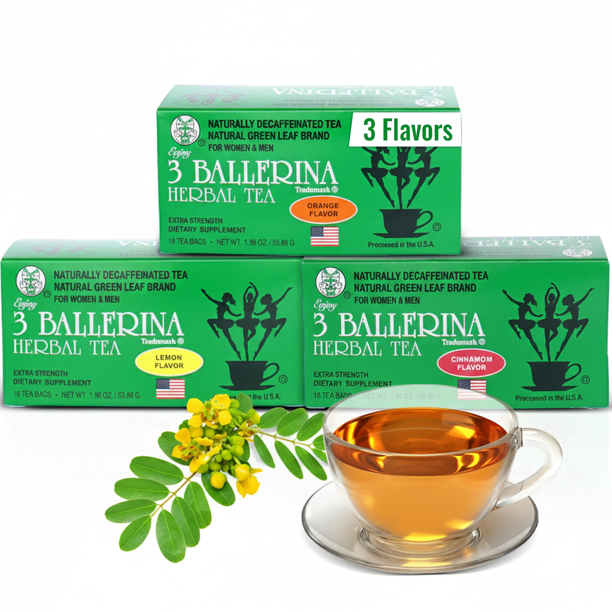 3 Ballerina front packaging showing three-flavor bundle and clear labeling benefit