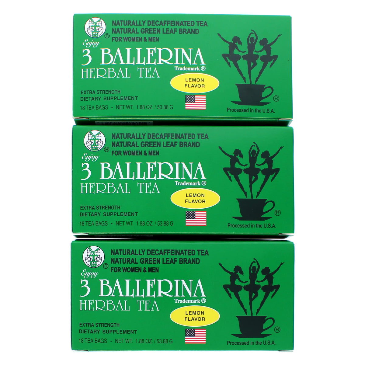 3 Ballerina front packaging showing three boxes and lemon flavor benefit