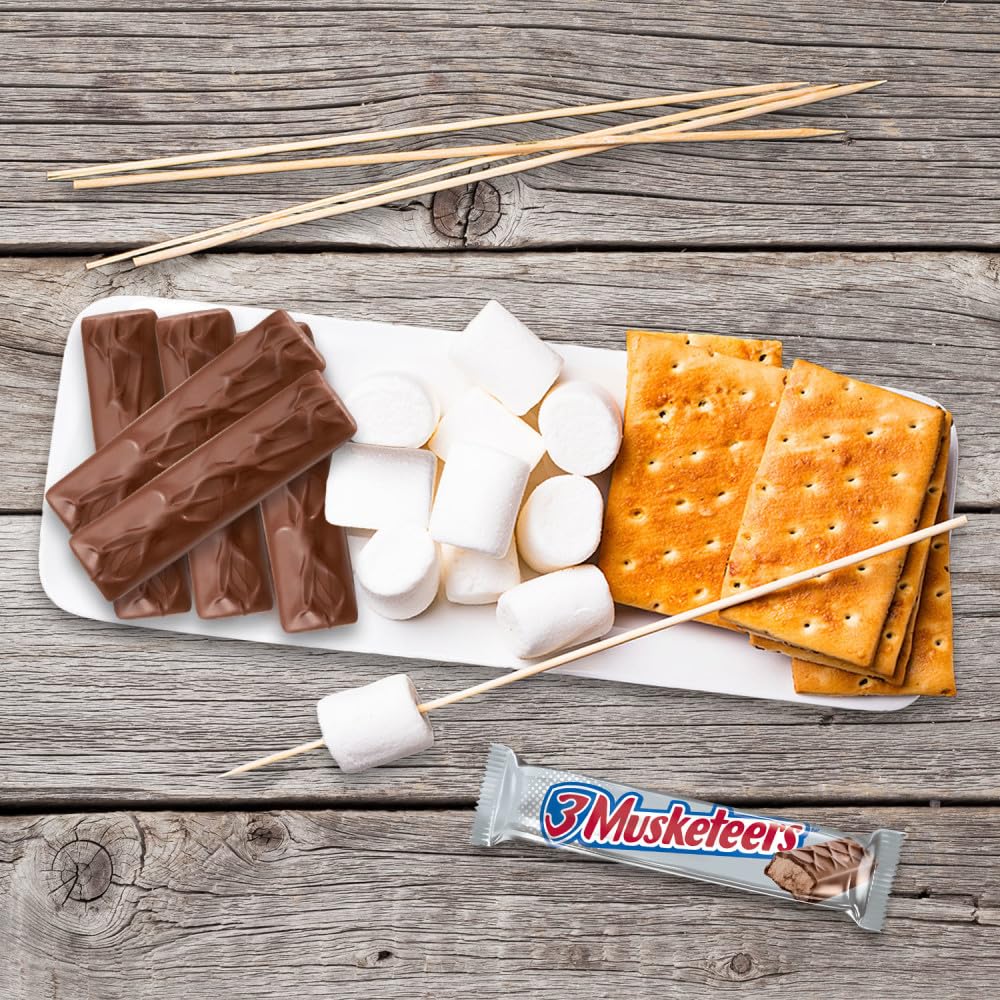 3 Musketeers party table display with bars for quick guest distribution