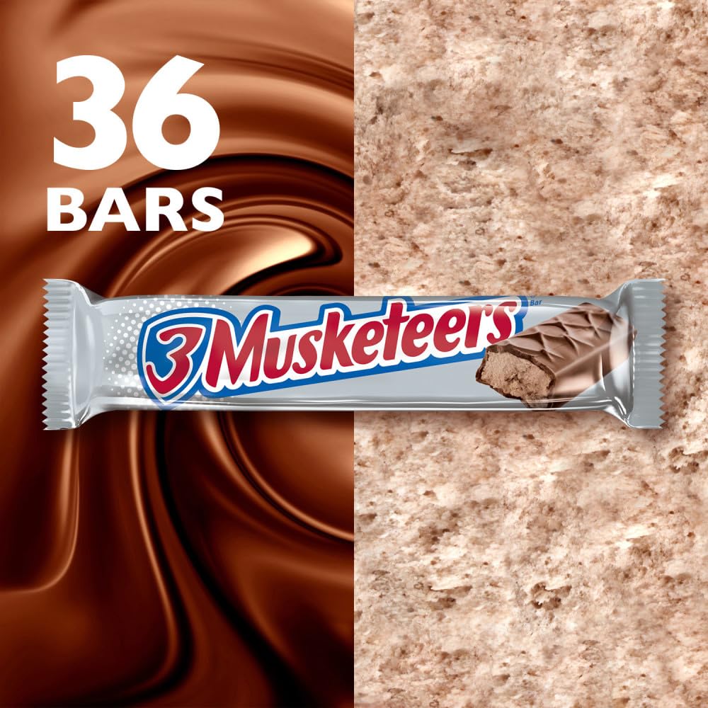 3 Musketeers single bar wrapper visible and ready to serve