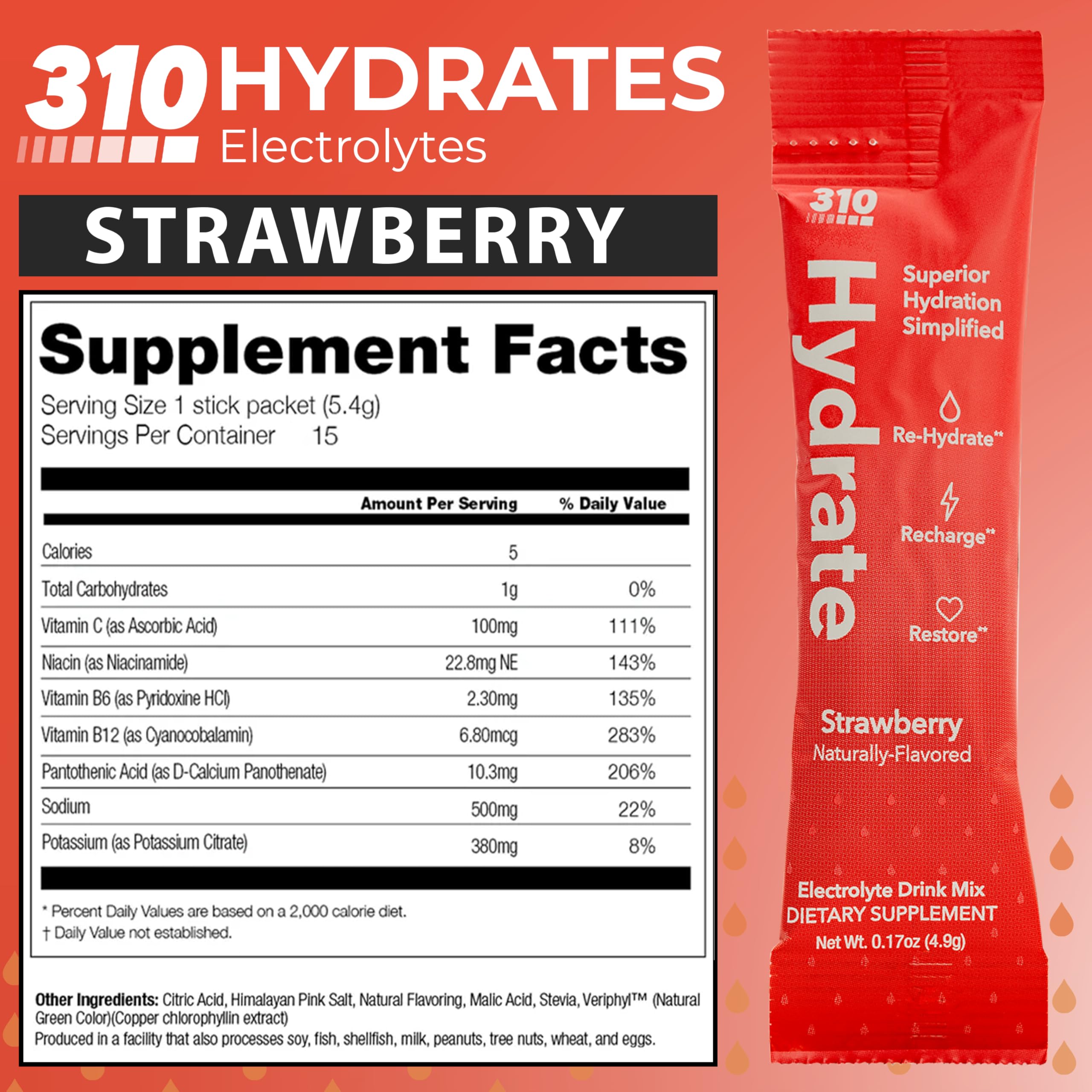 310 Nutrition mixed drink in glass showing strawberry color and refreshing hydration benefit