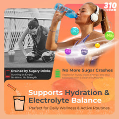 310 Nutrition mixed Peach Mango drink in glass illustrating vibrant color and refreshing hydration