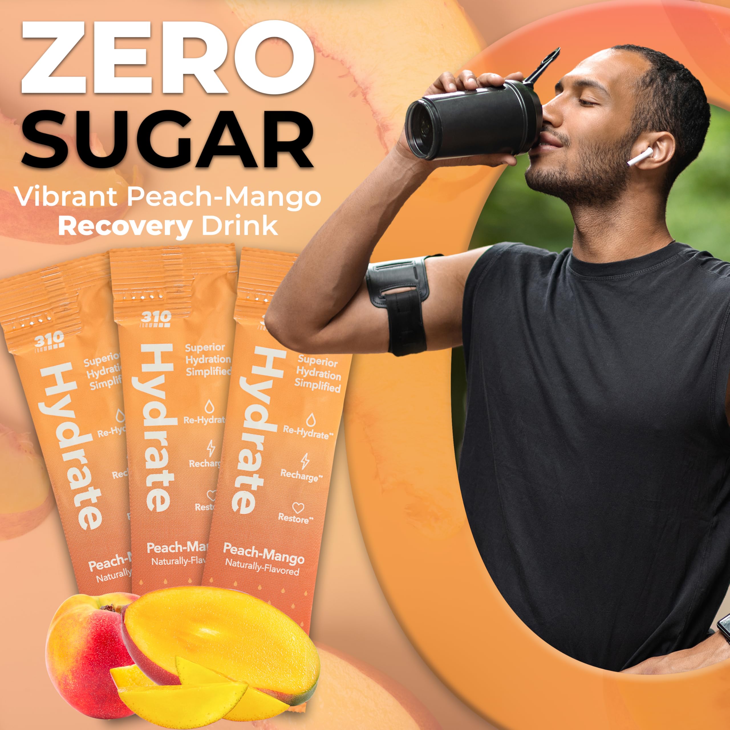 310 Nutrition single packet close-up highlighting instant-dissolve stick pack and portability benefit