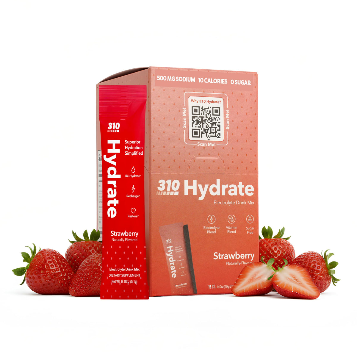 310 Nutrition front packaging showing 15 strawberry sticks and product branding for quick selection
