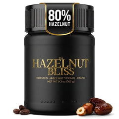 314 hazelnut bliss front packaging showing jar and label, highlights premium ingredients