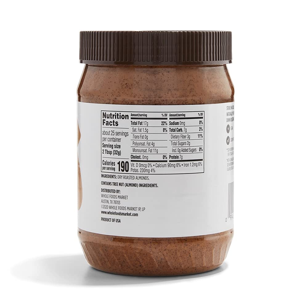 365 by Whole Foods Market close-up of creamy almond butter texture, highlights smooth spreadability