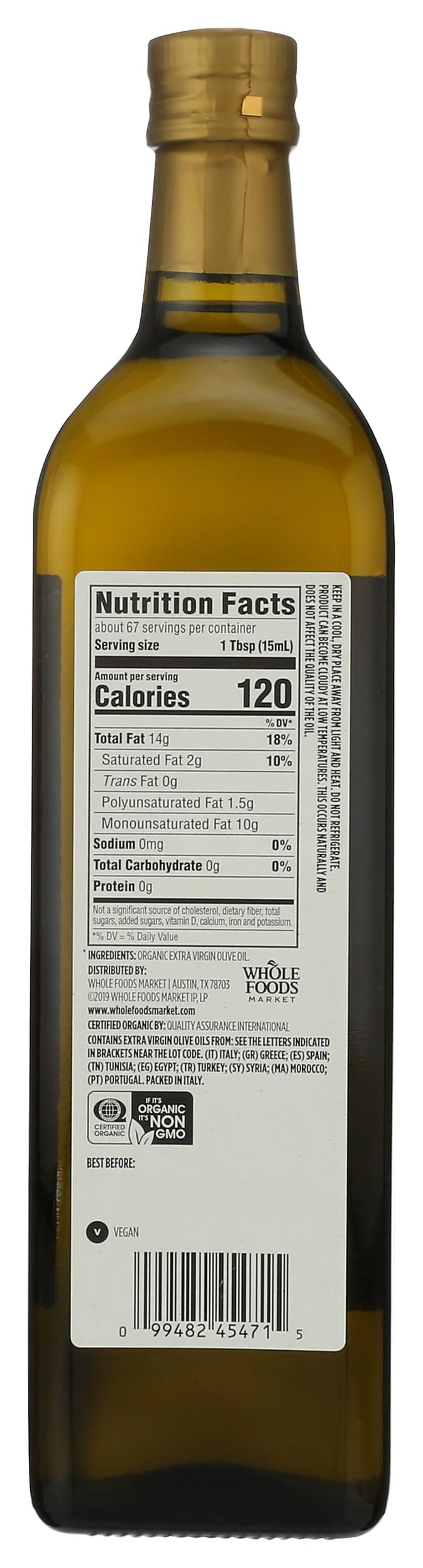 Close-up of 365 by Whole Foods Market label highlighting certified organic details