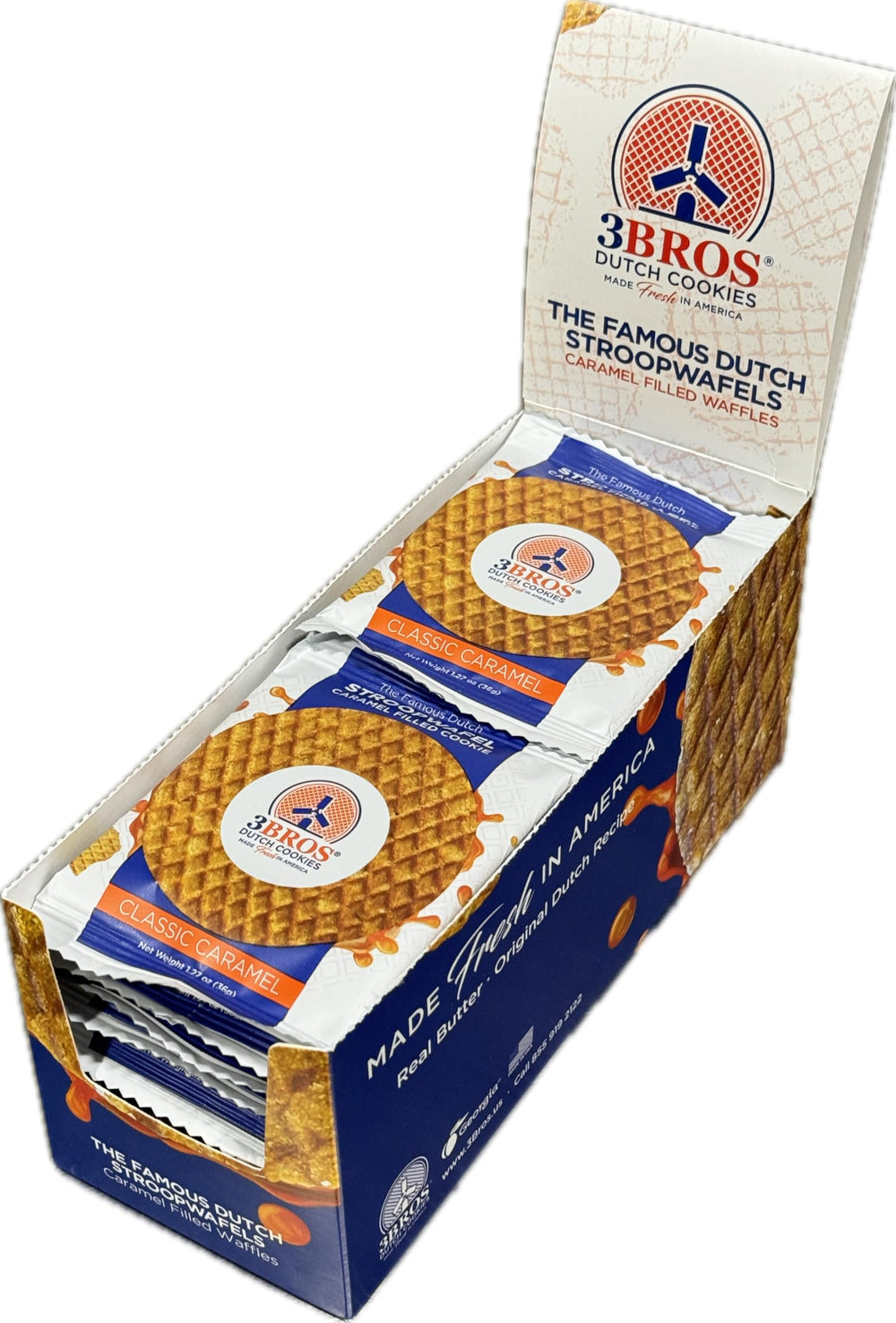 3Bros cross-section revealing caramel center and soft texture for rich bite benefit