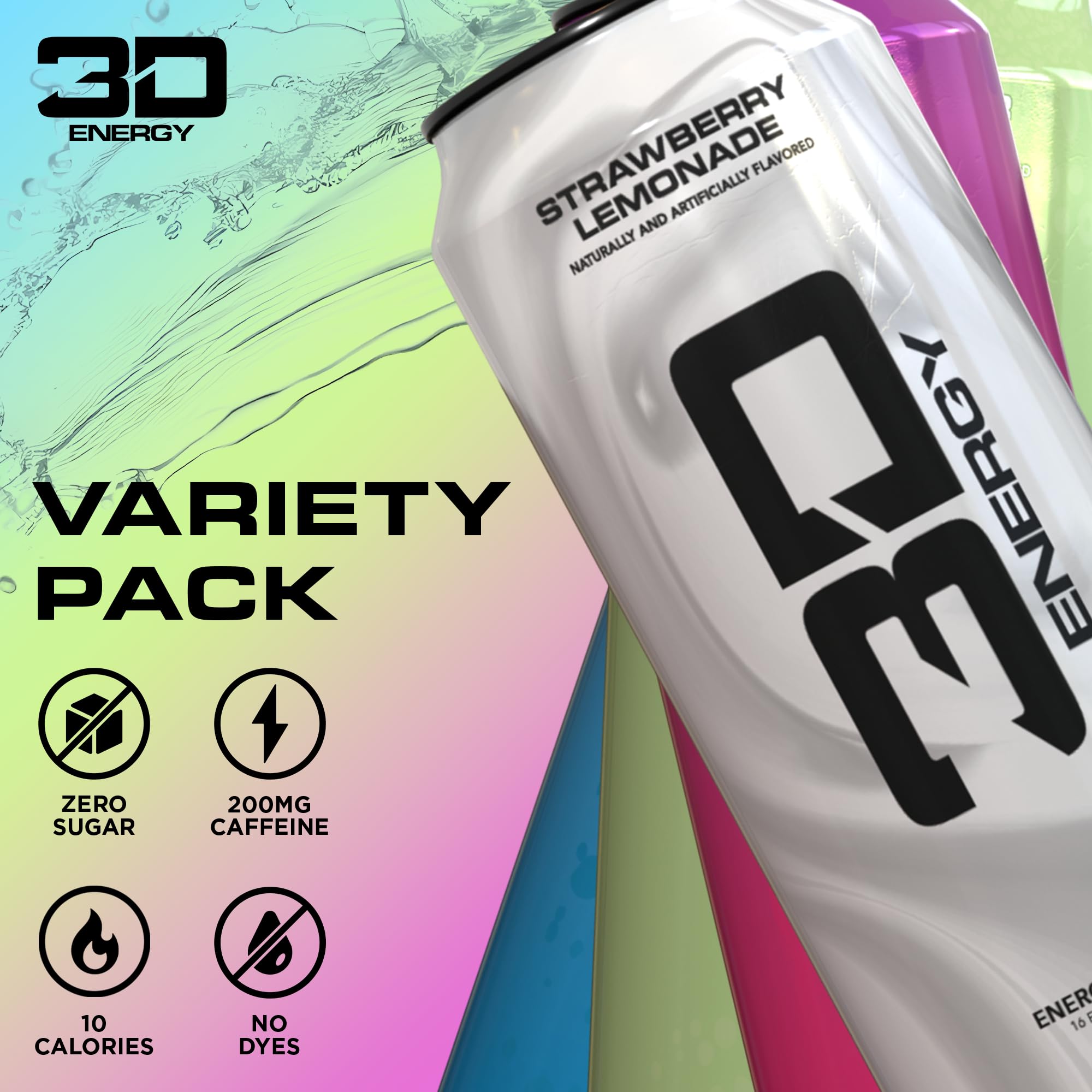 3D can close-up label revealing flavor name and 200mg caffeine benefit