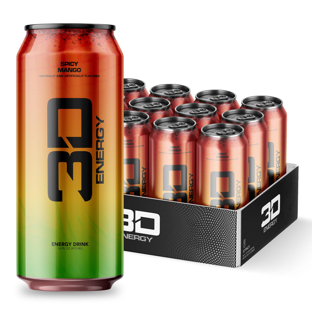 3D front can showing Spicy Mango label and bold design for instant recognition