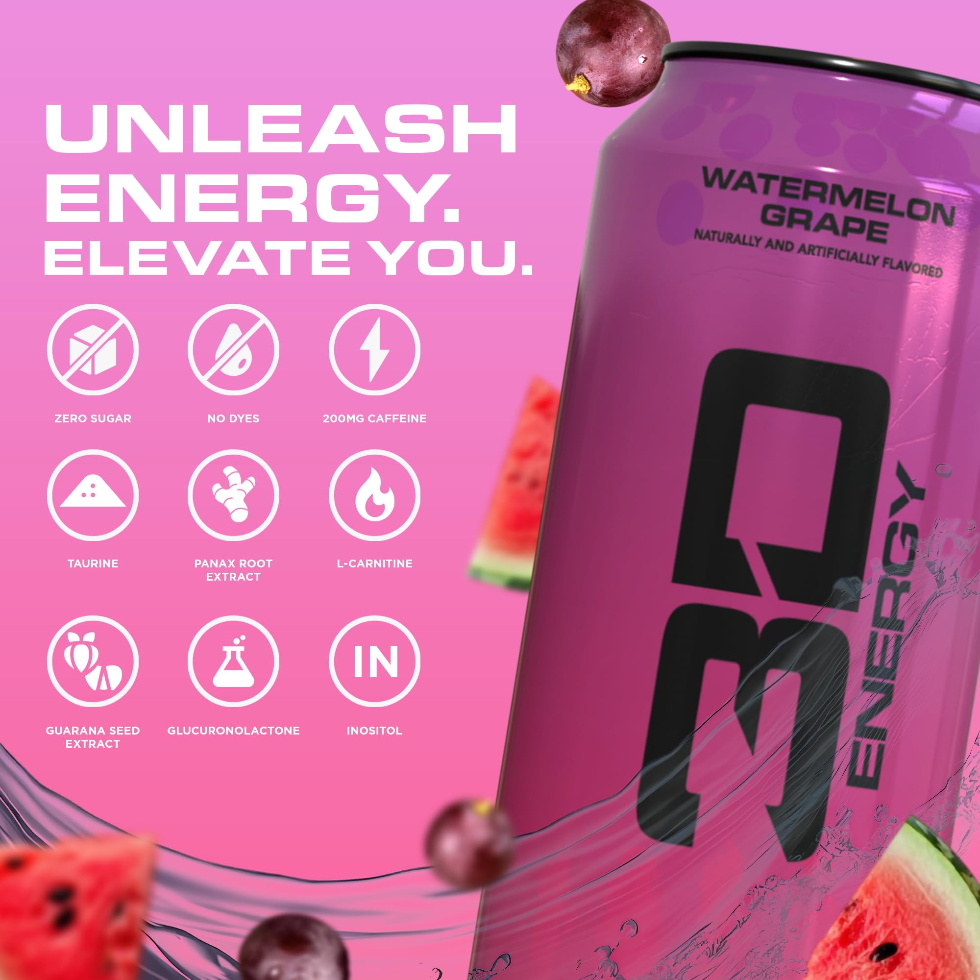 3D Watermelon Grape ingredient label displaying caffeine amount and formula transparency