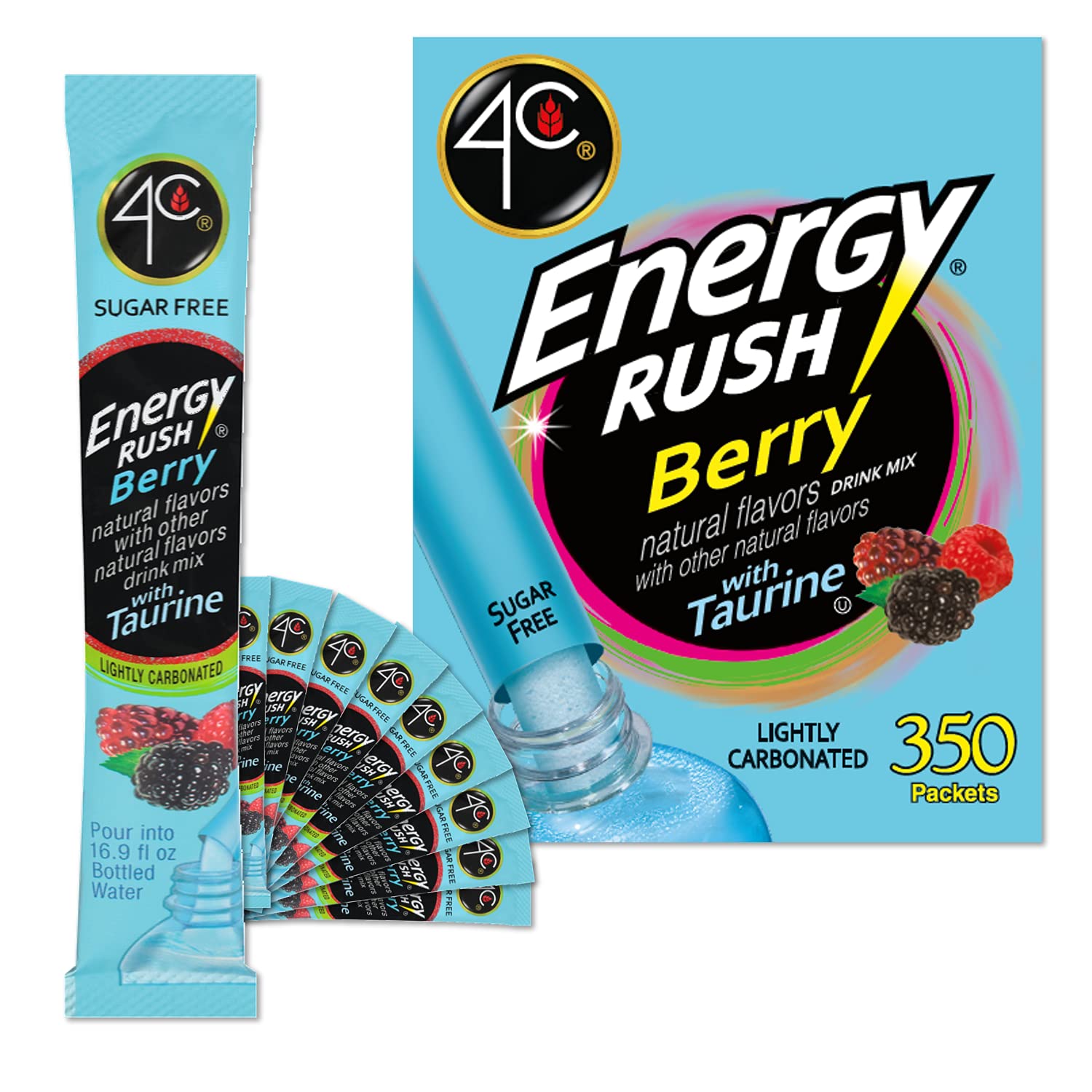 4C front packaging of Energy Rush Stix berry showing bulk value pack benefit