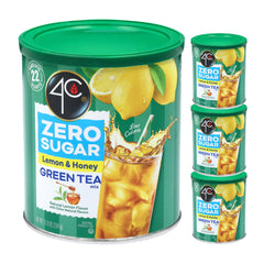 4C front canister showing branding and green tea variety benefit of quantity
