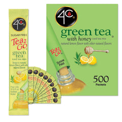 4C green tea packaging front showing bulk 500-count and value benefits