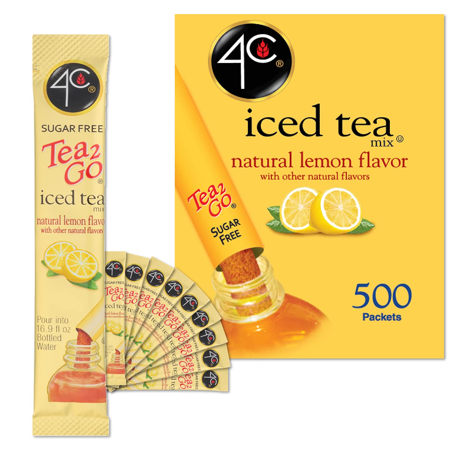 4C lemon tea front packaging showing value 500-count and easy grab-and-go convenience
