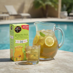 4C poured glass of iced green tea showing refreshing chilled drink