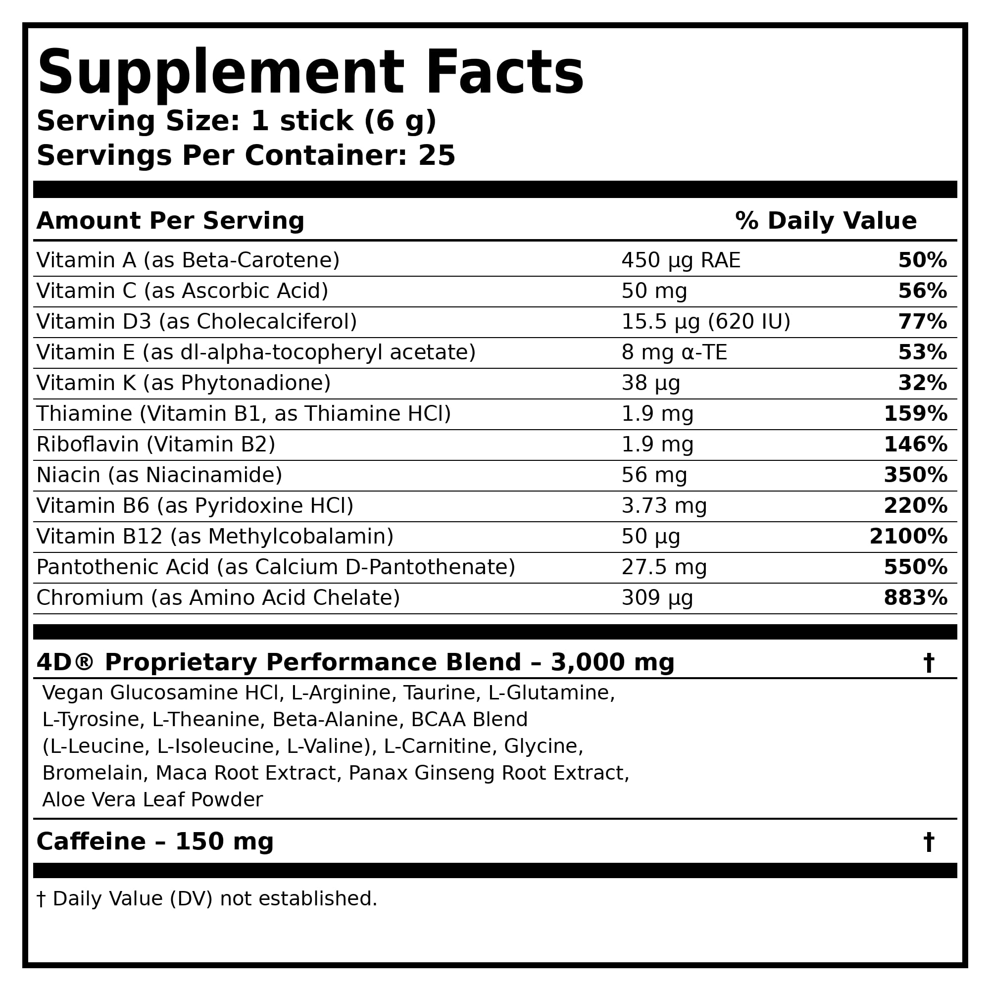 4D ingredient label detail highlighting vitamins and electrolytes