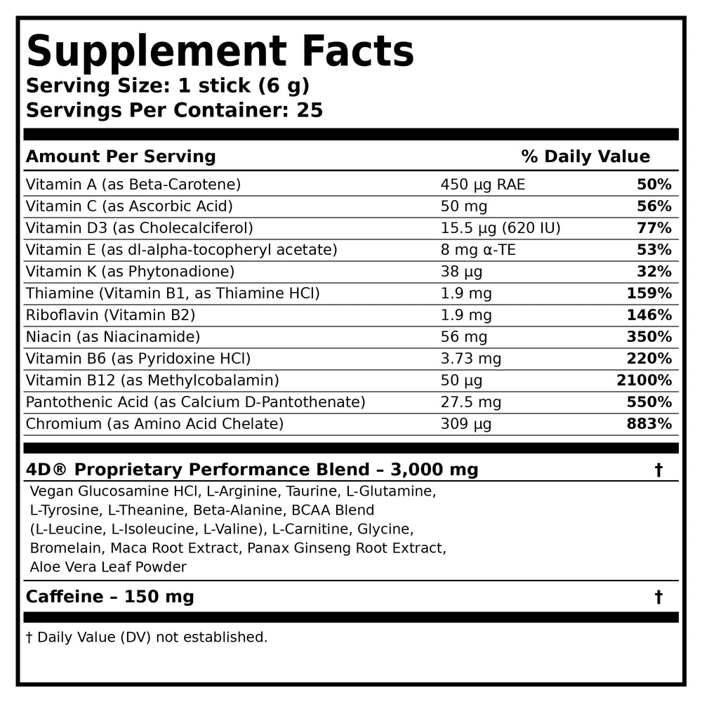 4D ingredient label detail highlighting vitamins and electrolytes