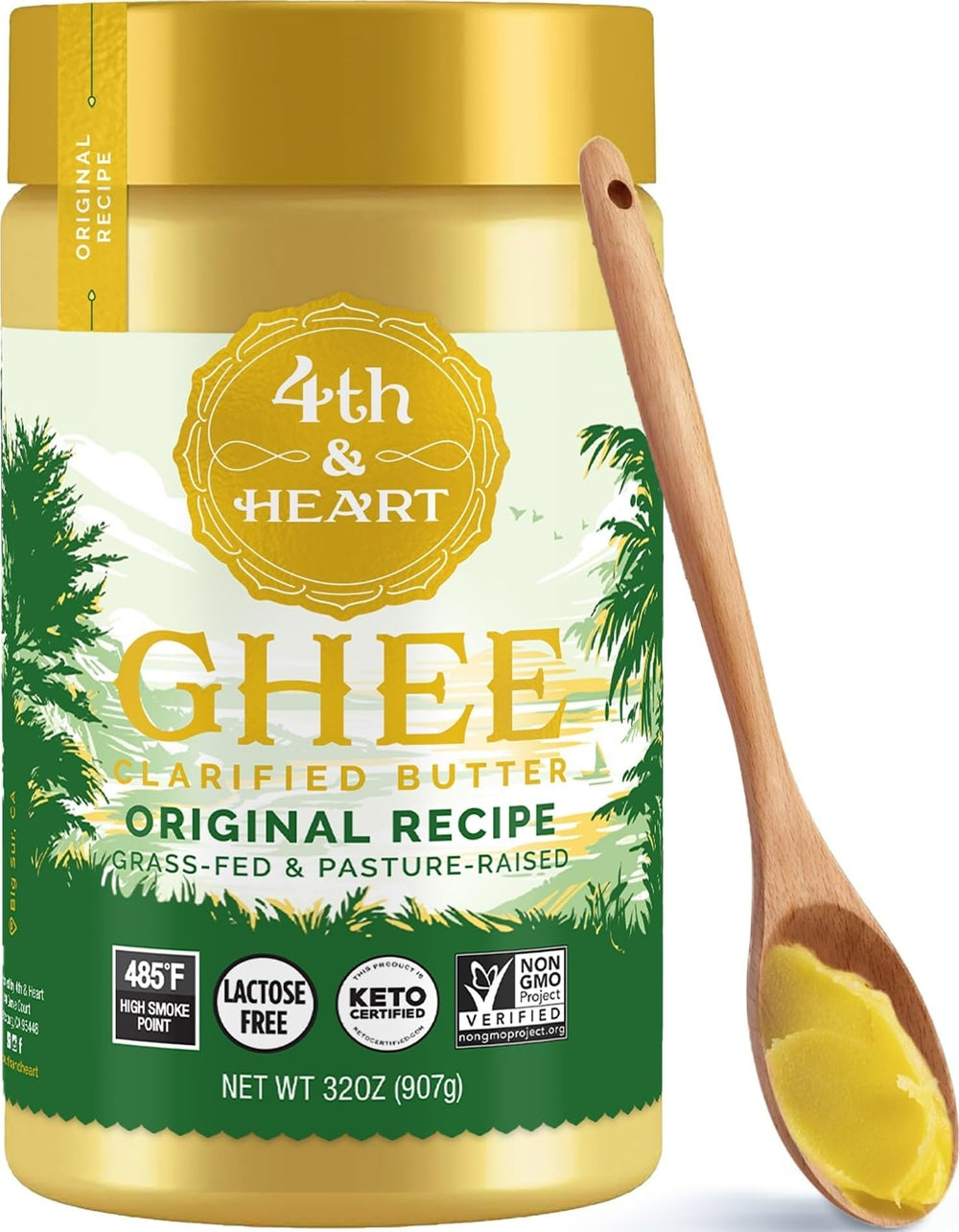 4th & Heart 32 oz jar front view showing label and clean packaging benefit