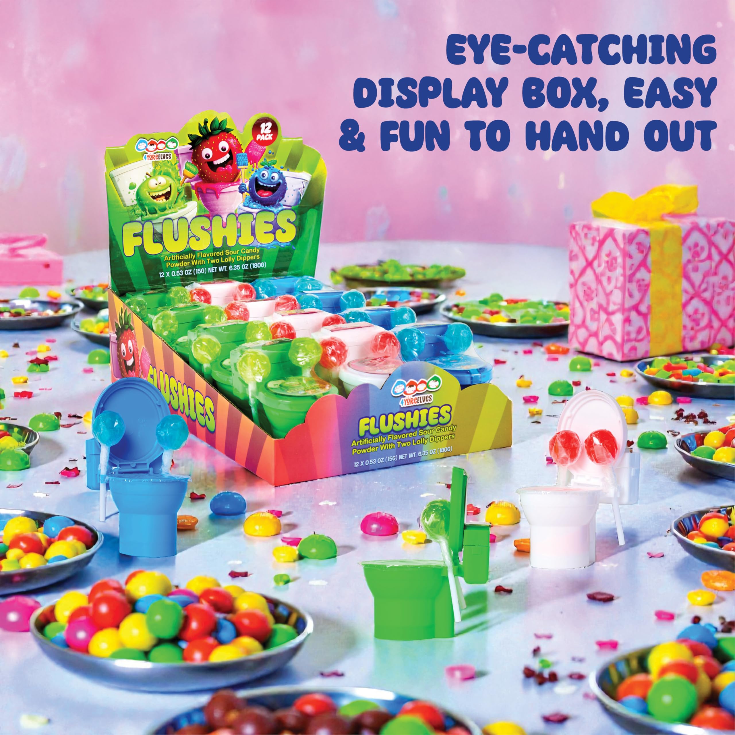 4YoreElves three toilet flavors pink green and blue displayed for choice