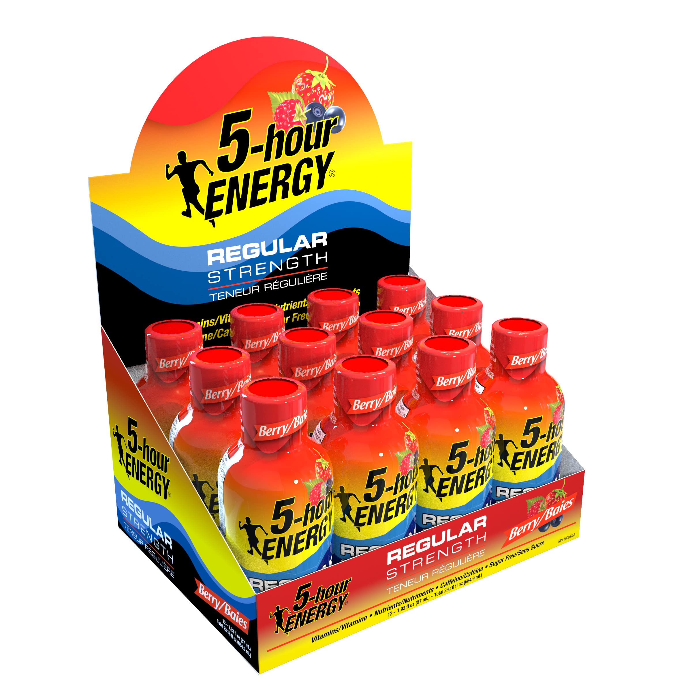 5-hour ENERGY berry front packaging shows 12-pack convenience for quick access