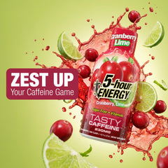 5-hour ENERGY bottle close-up highlighting cranberry lime color and quick-pour cap