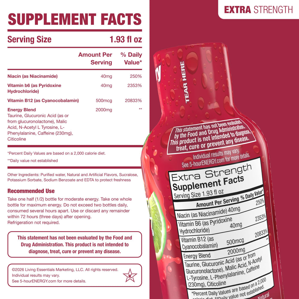 5-hour ENERGY next to a phone showing compact cranberry lime bottle size