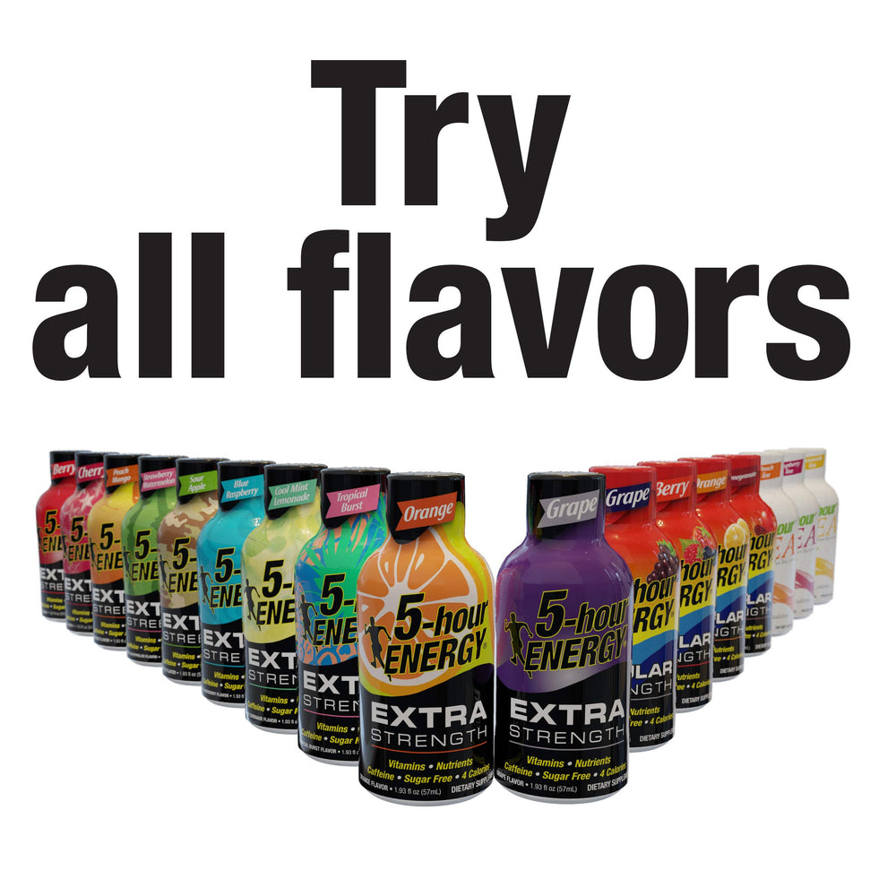 5-hour ENERGY twelve-pack arrangement showing supply for daily on-the-go use