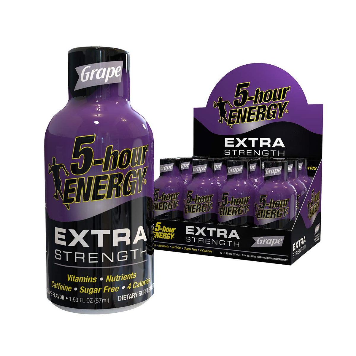 5-hour ENERGY front packaging showing grape flavor and compact convenience