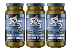 505 Southwestern front jar view showing label and medium heat, conveys authentic Hatch flavor