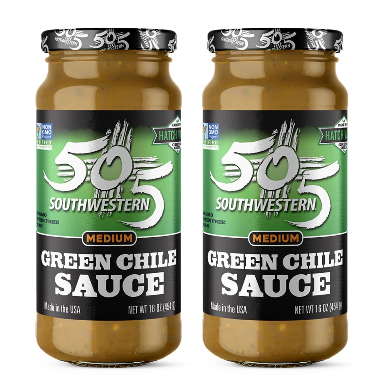 505 Southwestern jar front view showing medium green chile label and convenience