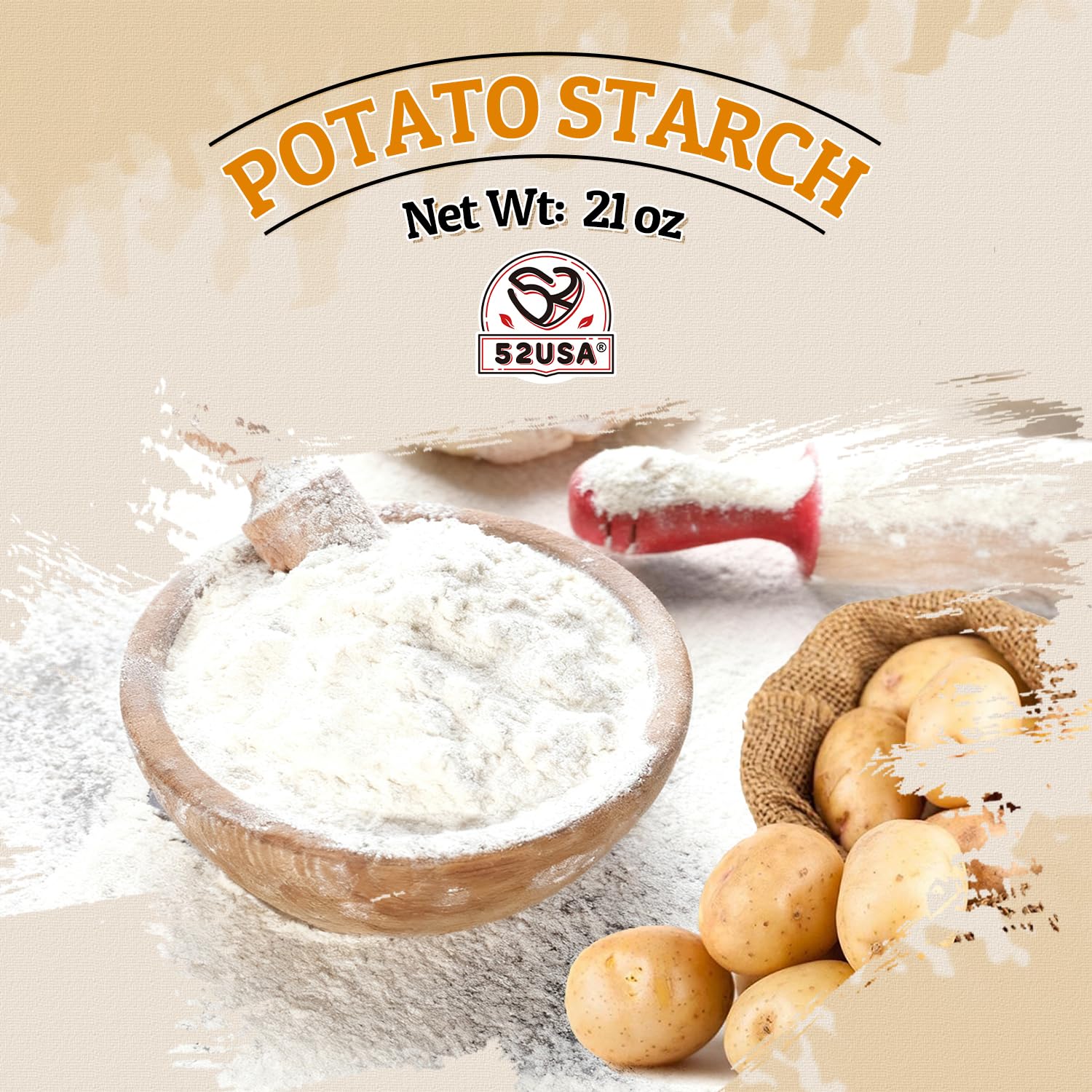 52USA potato starch powder close-up highlighting pure ingredient benefit