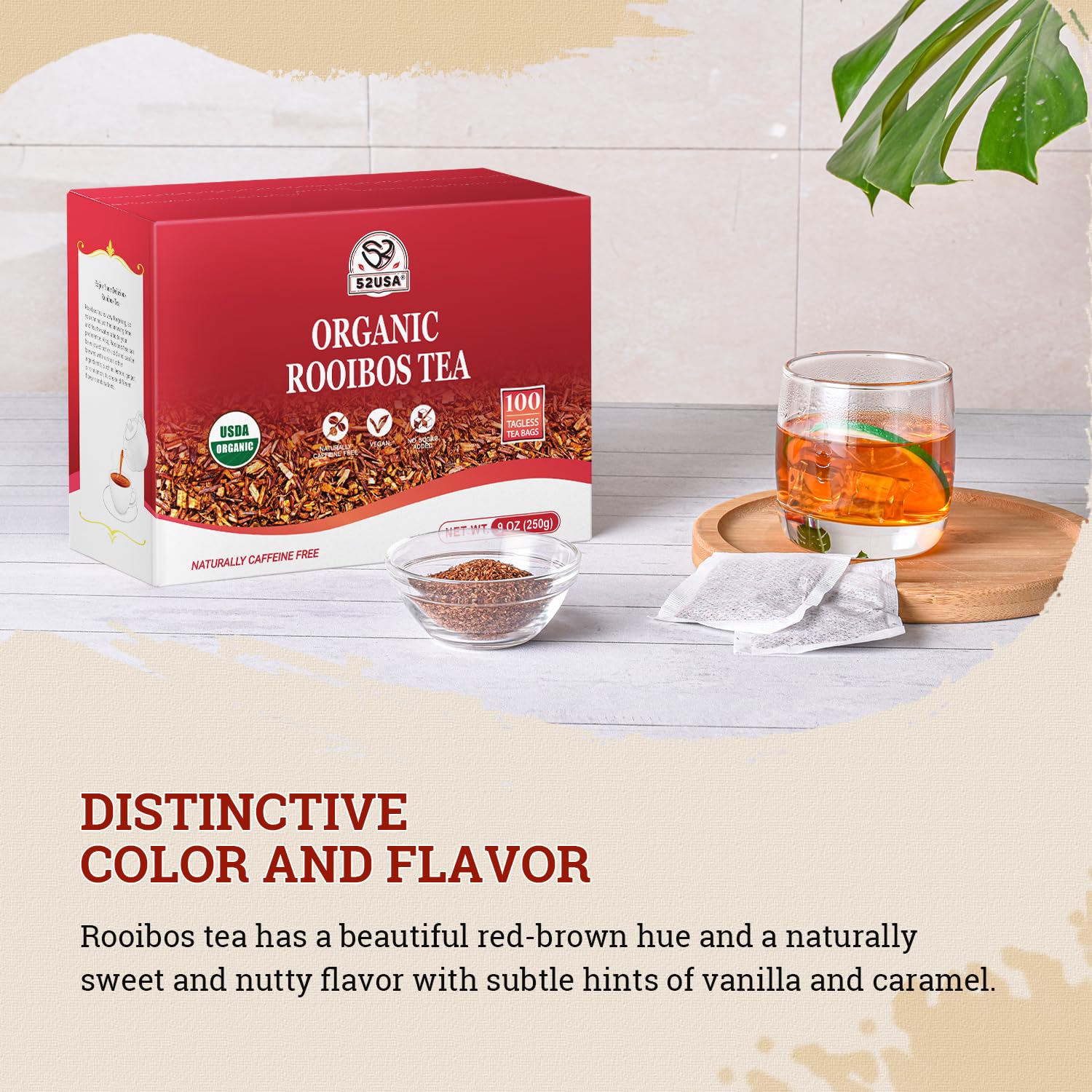 52USA brewed cup top view showing deep red color and comforting aroma