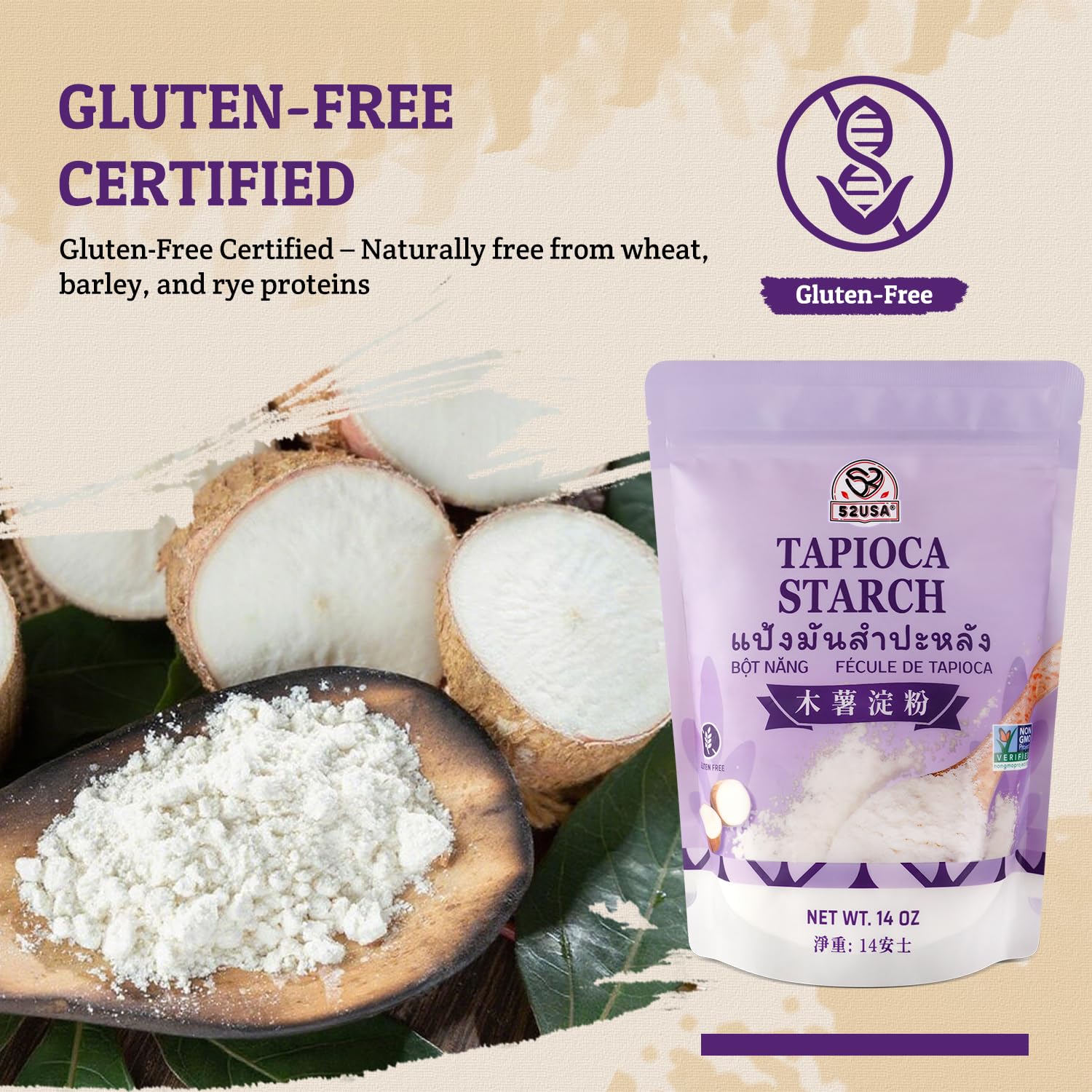 52USA tapioca used in dough demonstrating improved elasticity in baking